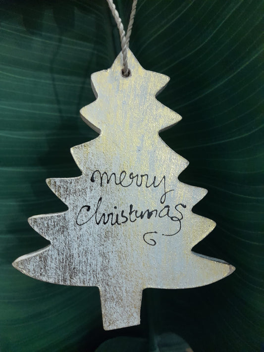 Christmas Ornament - Glittery Silver "Merry Christmas" Tree
