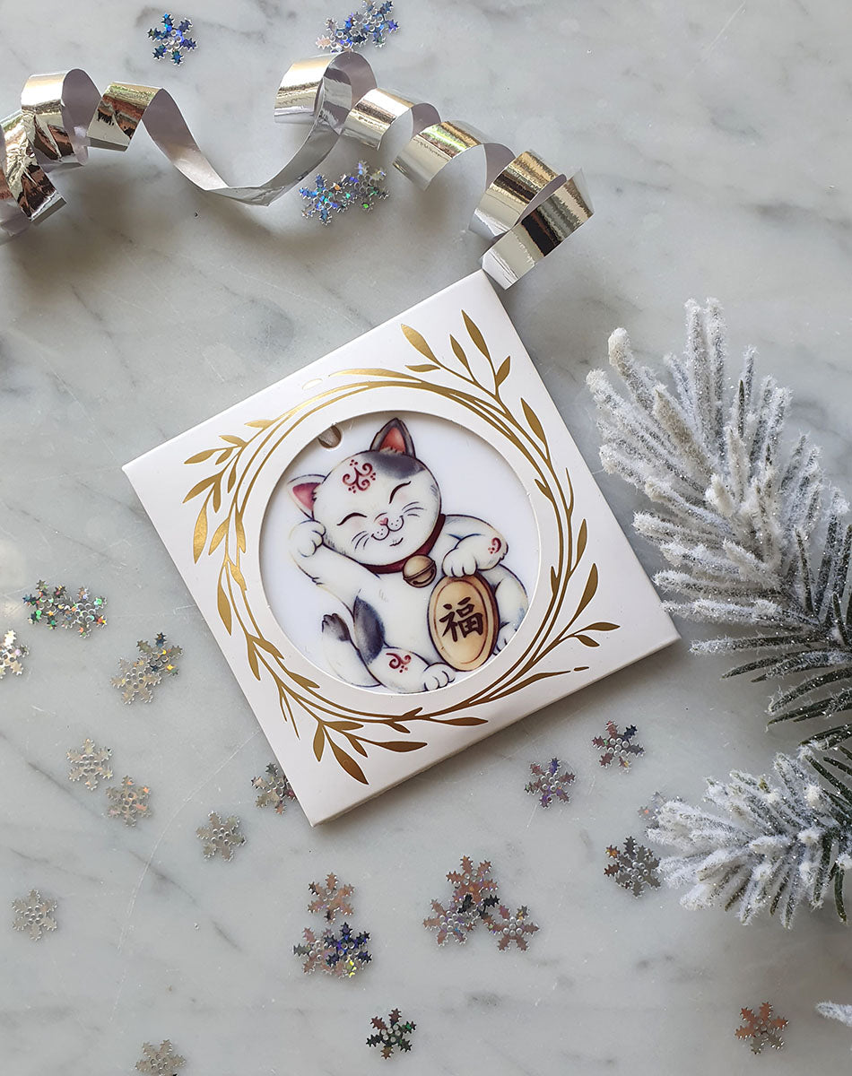 Lucky Cat Porcelain Hanging Ornament