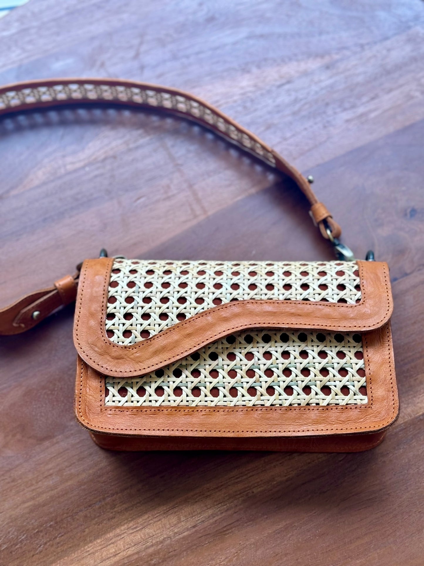 Kai Leather & Rattan Mini Messenger Bag (three colours)