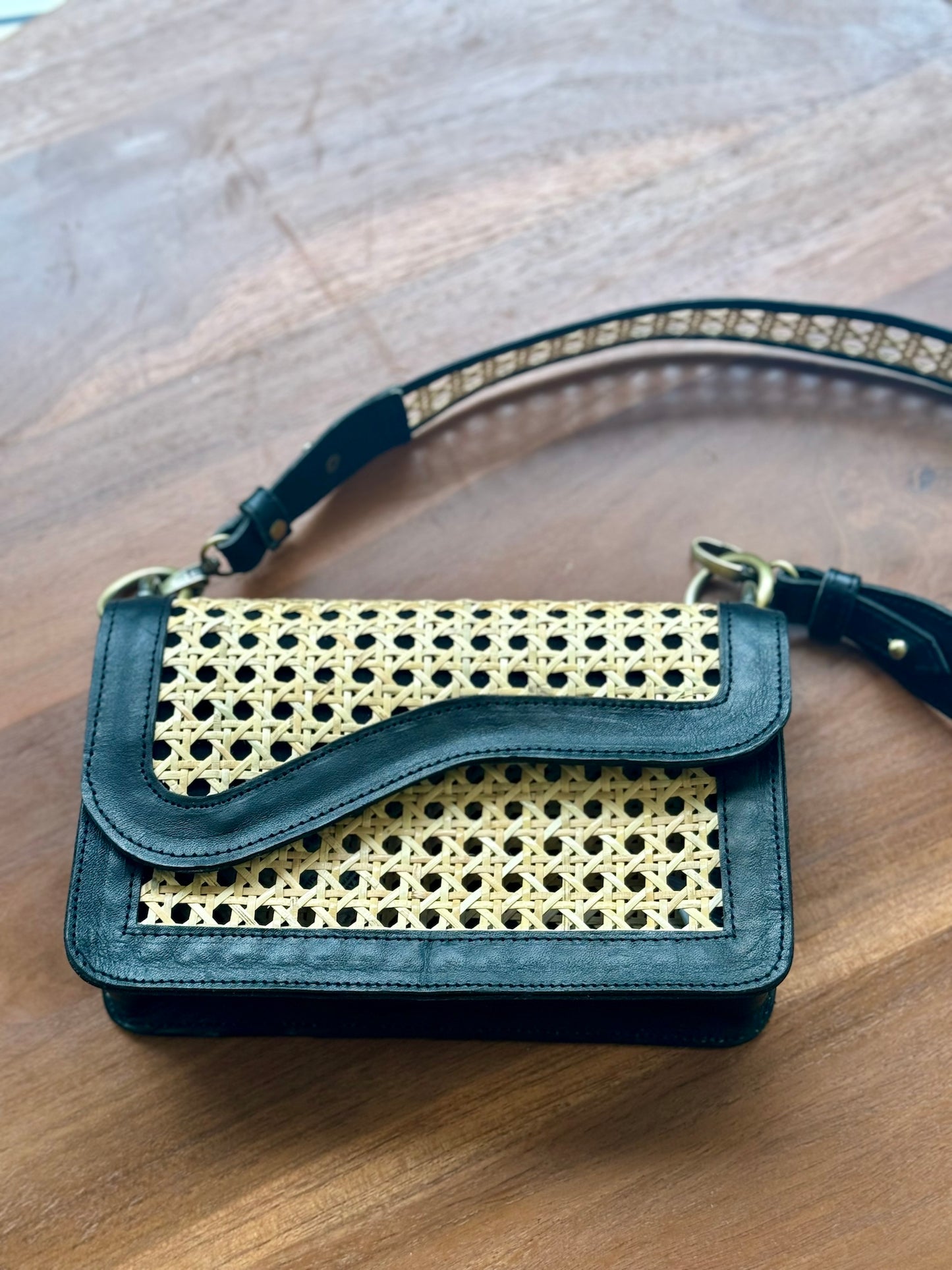 Kai Leather & Rattan Mini Messenger Bag (three colours)