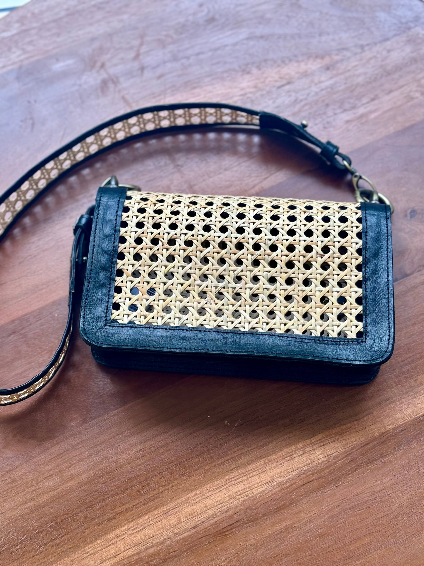 Kai Leather & Rattan Mini Messenger Bag (three colours)