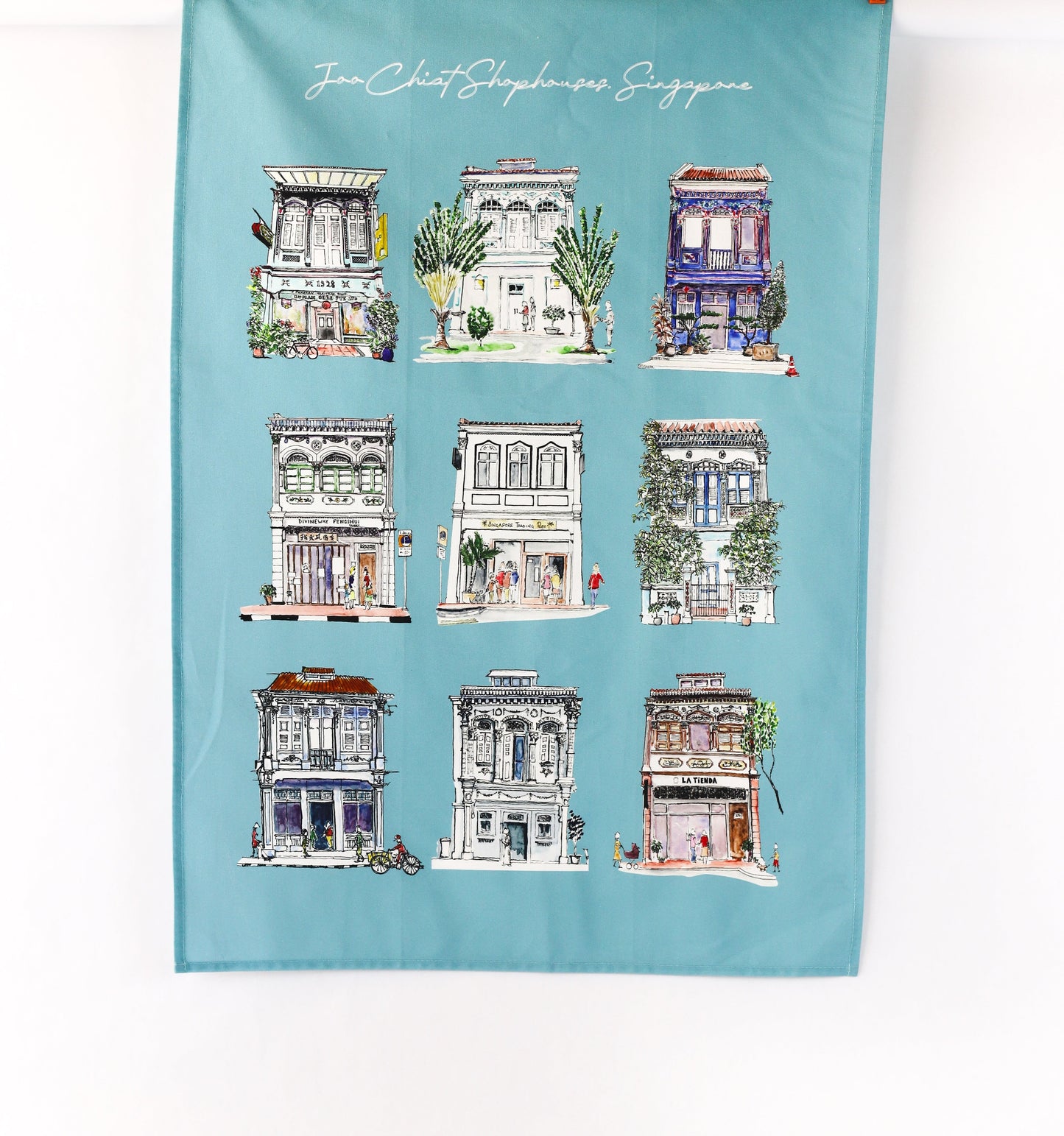 Organic Tea Towel - Turquoise - Joo Chiat Shophouses