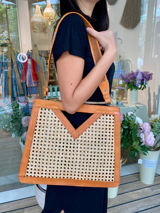 Kai Leather & Rattan Two-Way Handbag (two colours)