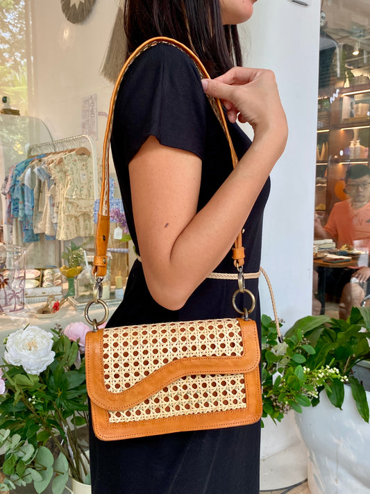 Kai Leather & Rattan Mini Messenger Bag (three colours)