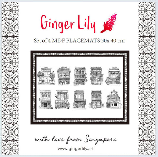 Cork Backing B&W Shophouses Placemats - Set of 4