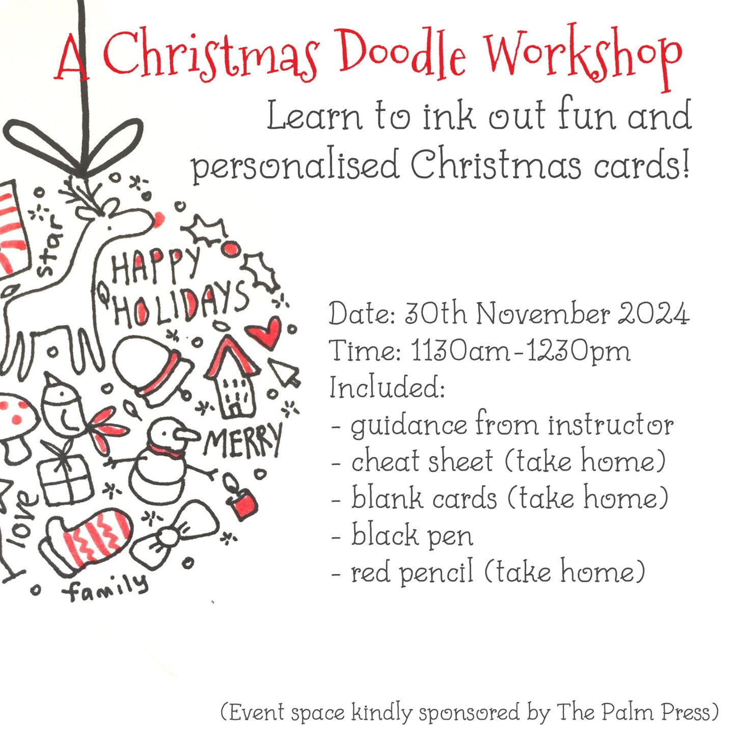 A Christmas Doodle Workshop on 30th Nov 2024