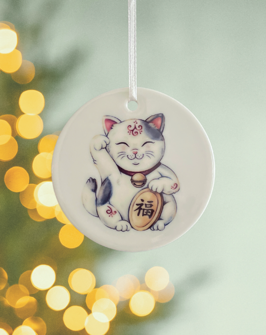 Lucky Cat Porcelain Hanging Ornament