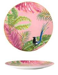Pink Pheasant Gold-Rimmed Dinner Plate (Jungle Series)
