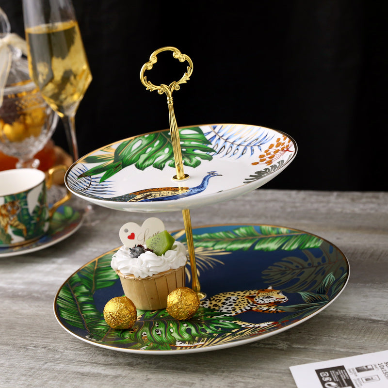 Royal Peacock Gold-Rimmed Dessert Plate (Jungle Series)
