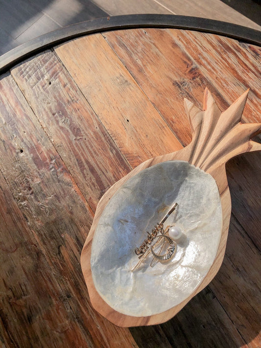 Teak & Pearl Pineapple Display Dish - Natural