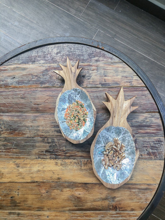 Teak & Pearl Pineapple Display Dish - Silver