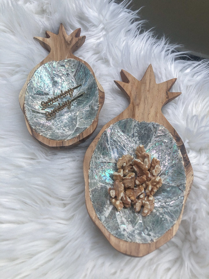 Teak & Pearl Pineapple Display Dish - Silver