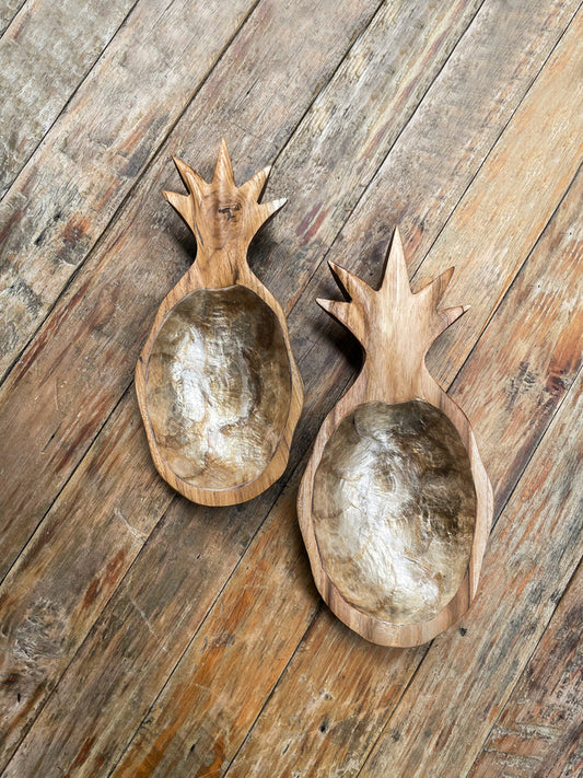 Teak & Pearl Pineapple Display Dish - Gold