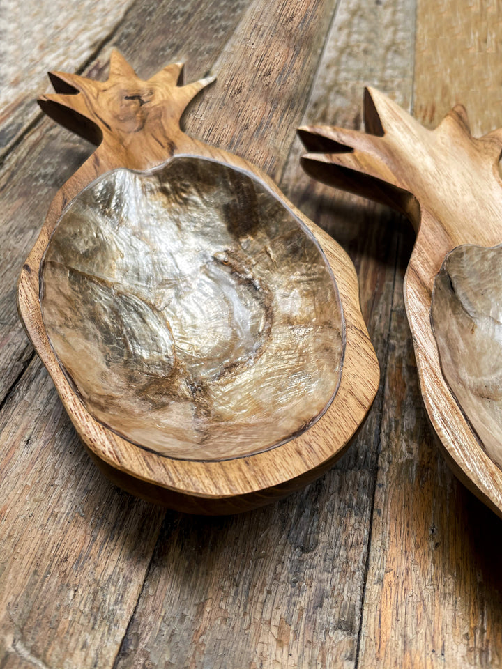 Teak & Pearl Pineapple Display Dish - Gold