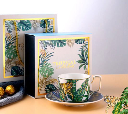 Tiger Gold-Rimmed Tea / Coffee Cup and Saucer Set (Jungle Series)
