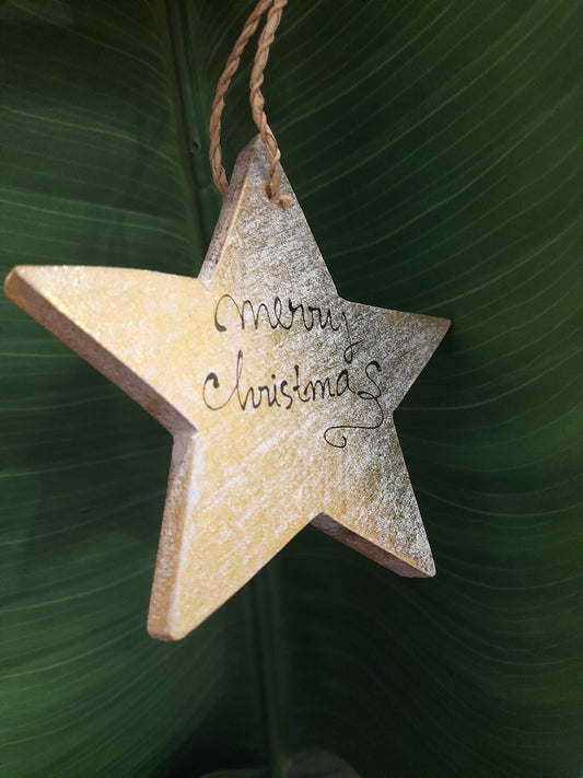 Christmas Ornament - Glitter Gold "Merry Christmas" Star