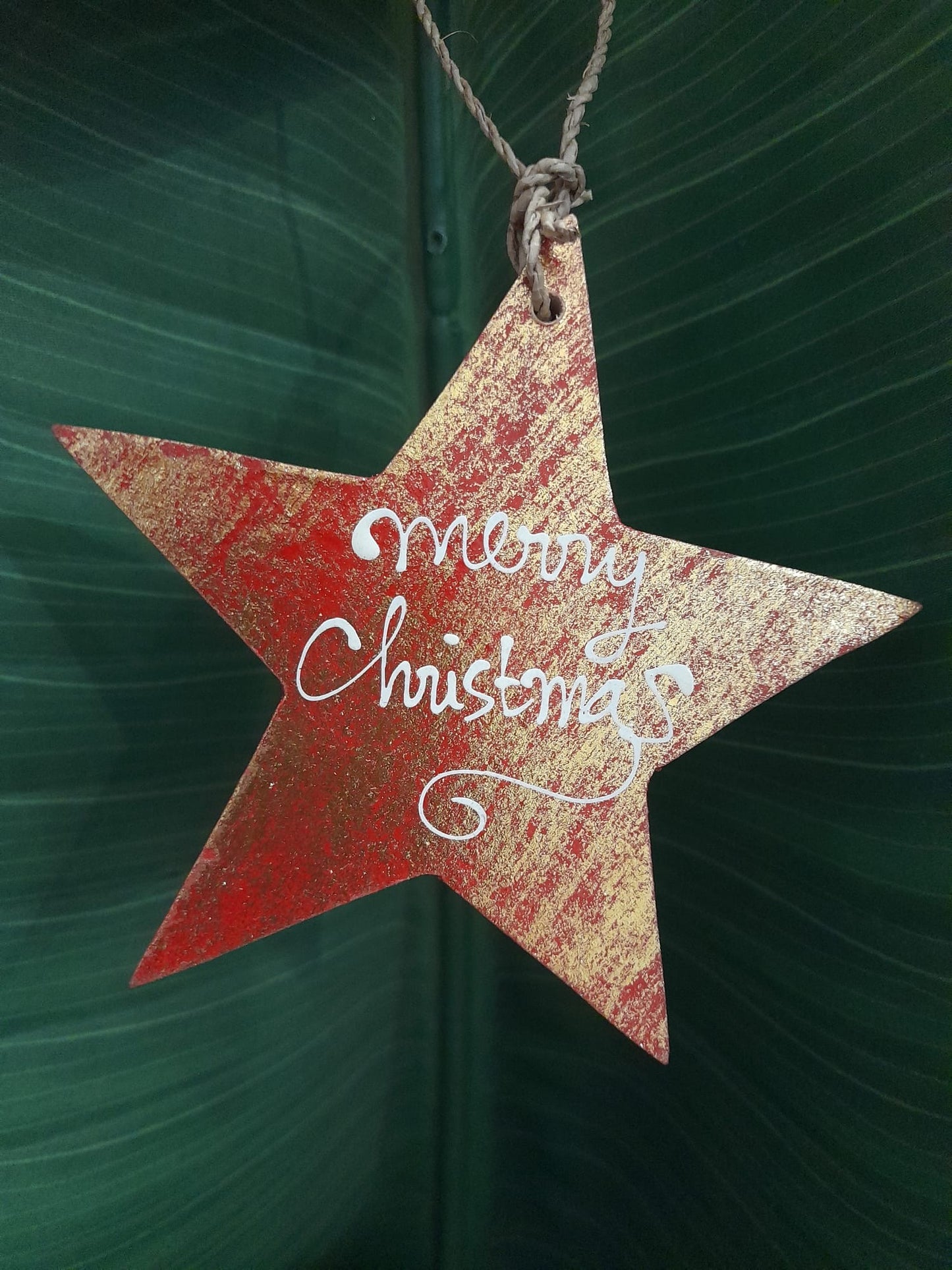 Christmas Ornament - Glittery Red/Gold "Merry Christmas" Star