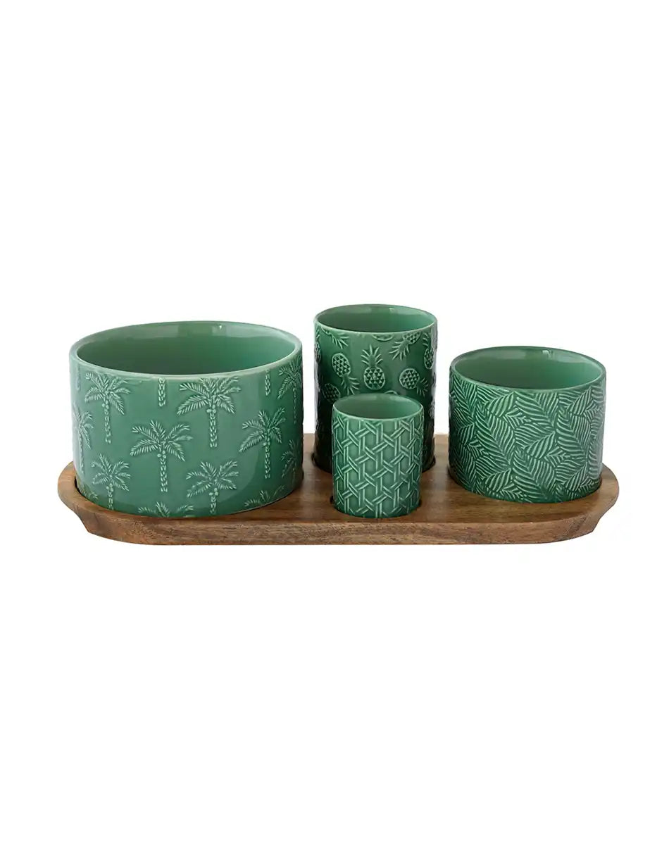 Appetizer Set with Four Round Bowls on Acacia Tray Tropicana