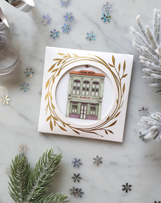 Green Shophouse Porcelain Hanging Ornament