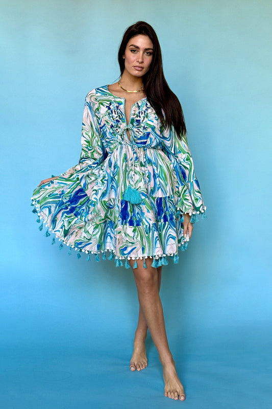 ANTICA ITALIA Amalfi Coast Flirty Dress - Turquoise