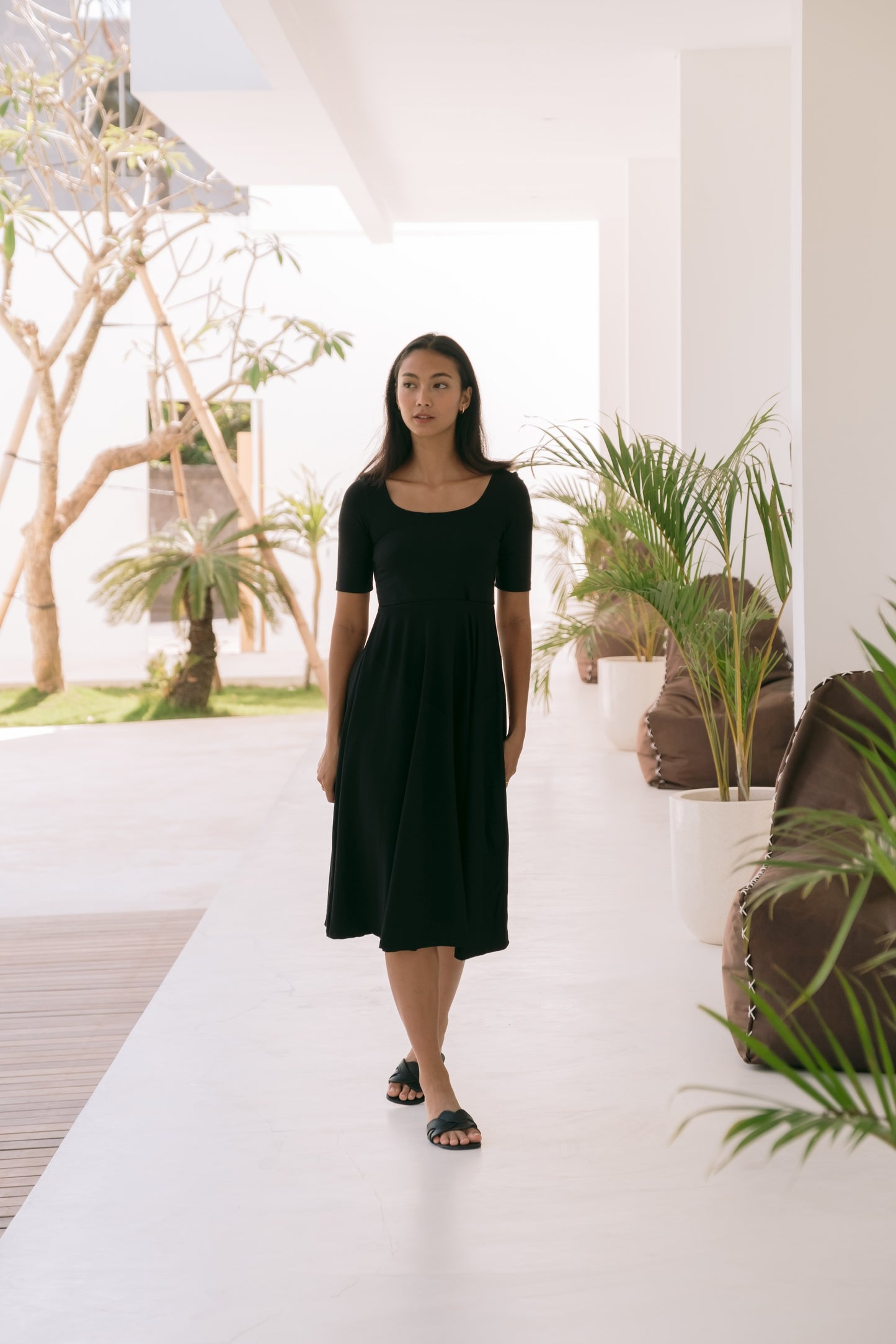 Gisele Elbow Sleeves Skater Bamboo Dress