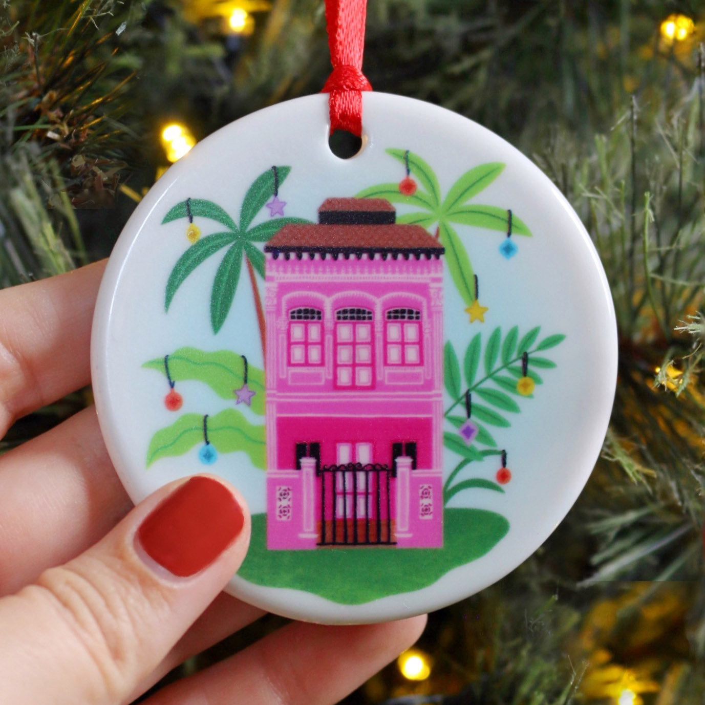 Colourful Singapore Peranakan Shophouses Hanging Decoration / Ornament