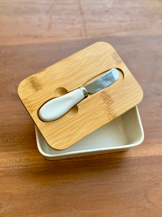 Ceramic and Bamboo Butter Box