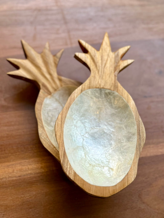 Teak + Mother of Pearl Pineapple Tray