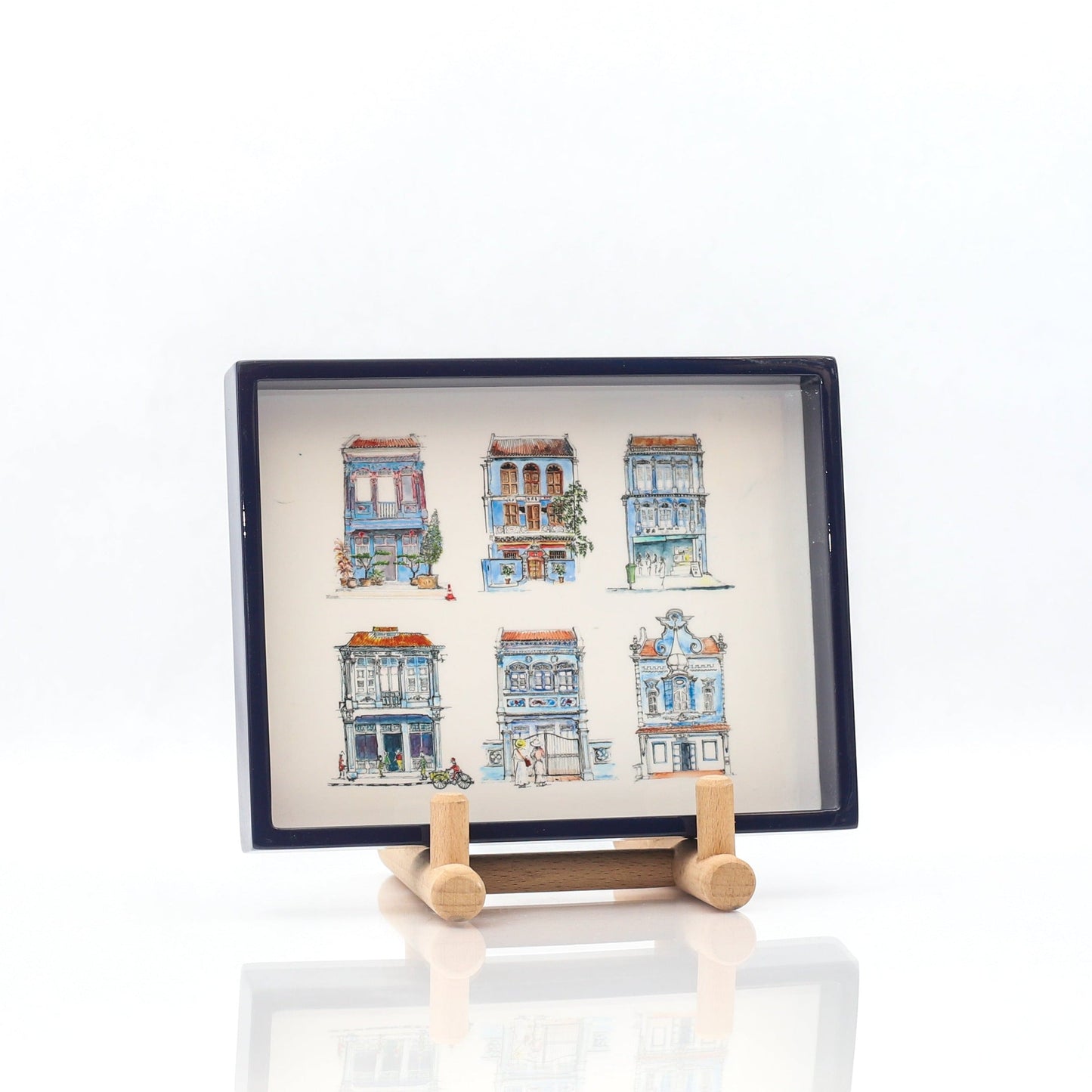 Navy Lacquer Trinket Tray - Blue Shophouses