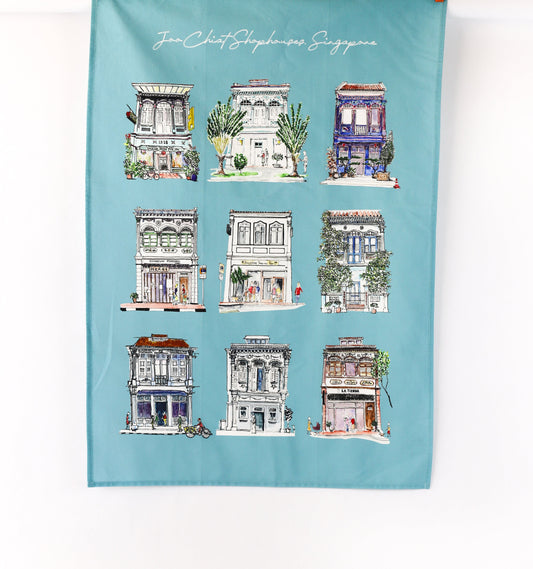 Organic Tea Towel - Turquoise - Joo Chiat Shophouses