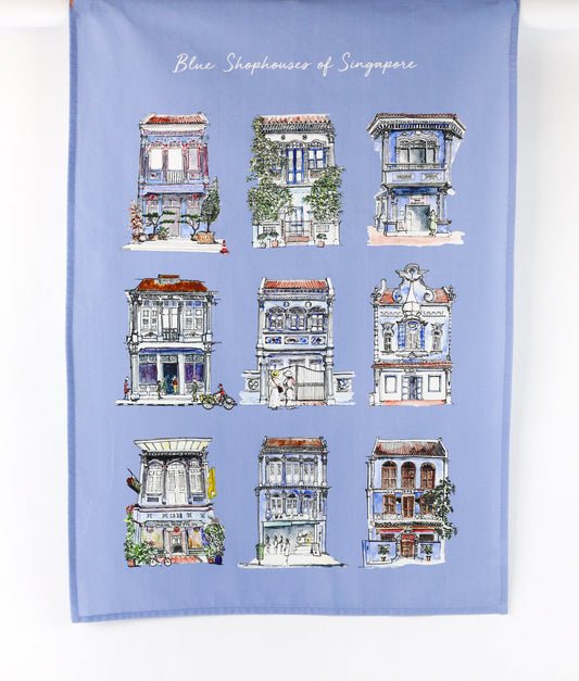 Organic Cotton Tea Towel - Blue - Blue Shophouses