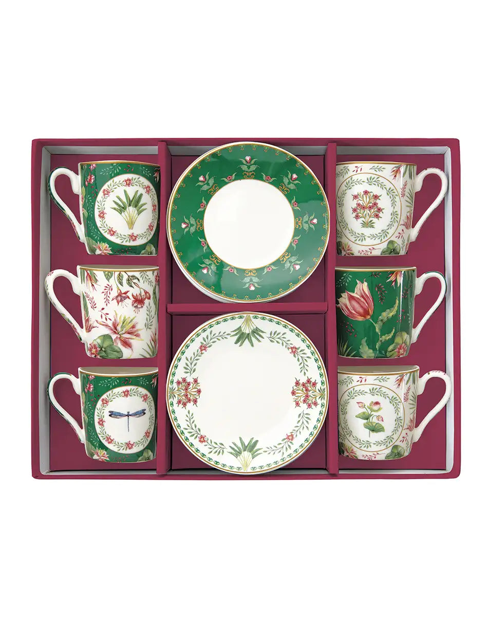 Set of Six Coffee Cups and Saucers 100 ml Botanic Chic