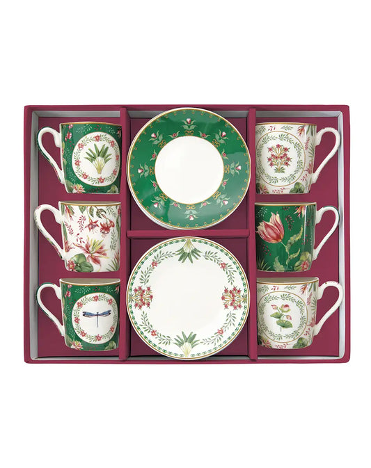 Set of Six Coffee Cups and Saucers 100 ml Botanic Chic