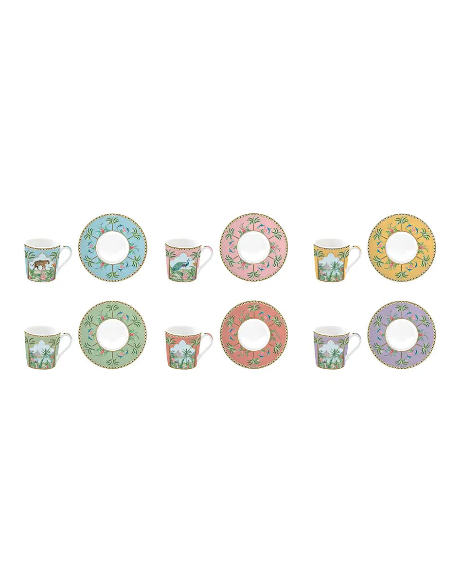 Set of Six Coffee Cups and Saucers 100 ml Paradise Sauvage