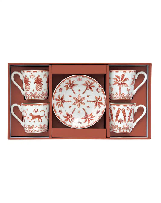 Set of Four Cups 100 ml and Saucers Exotic VibesTangerine