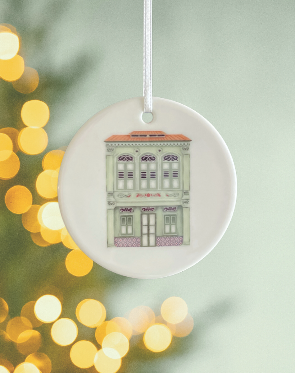 Green Shophouse Porcelain Hanging Ornament