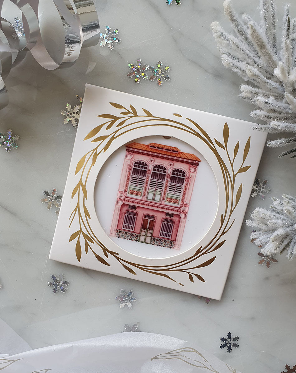 Pink Shophouse Porcelain Hanging Ornament