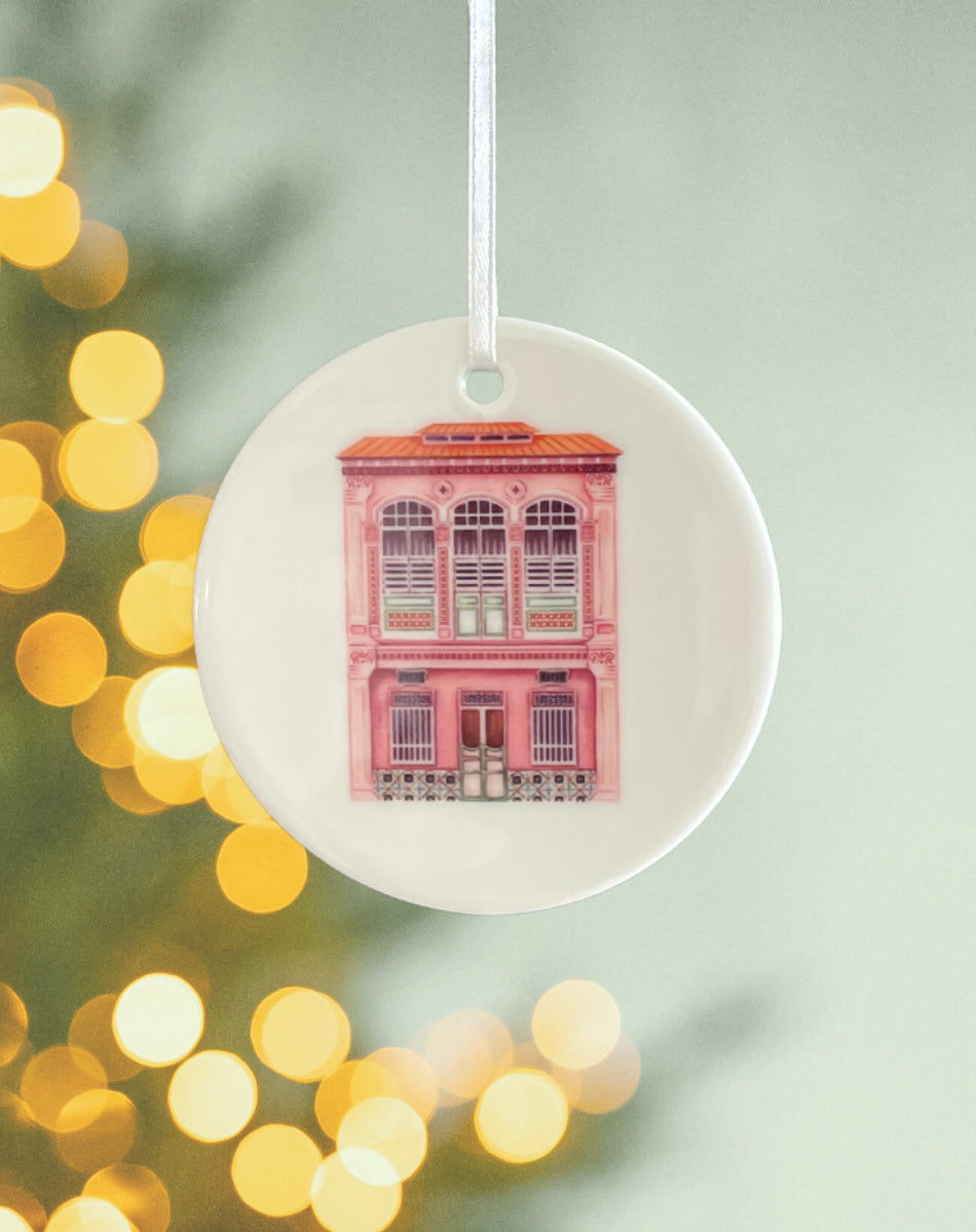 Pink Shophouse Porcelain Hanging Ornament