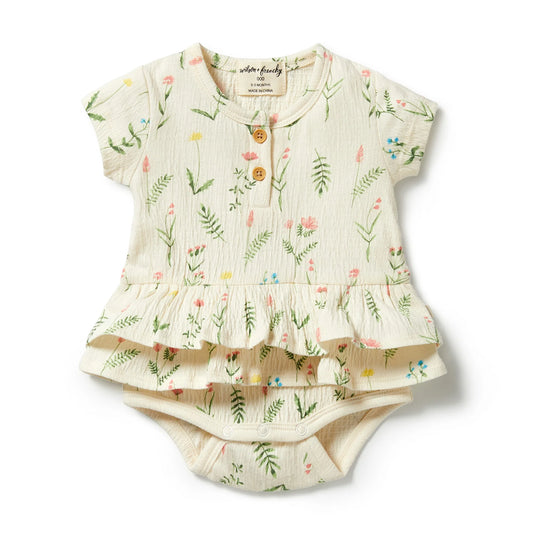 Wild Flower Crinkle Ruffle Cotton Bodysuit