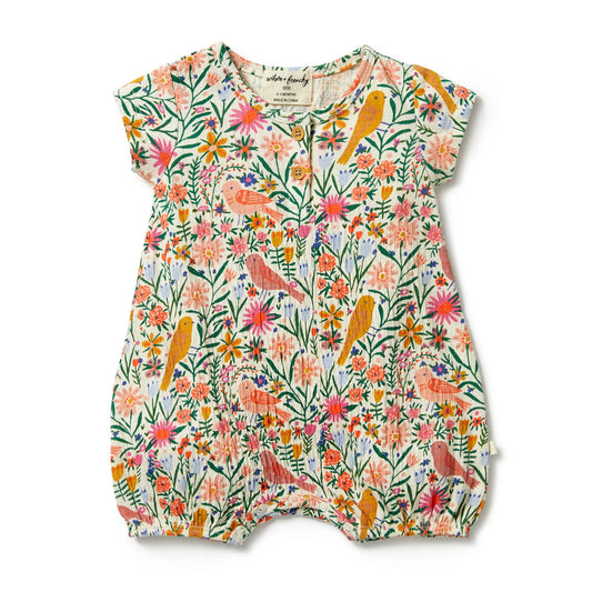 Birdie Floral Crinkle Henley Playsuit