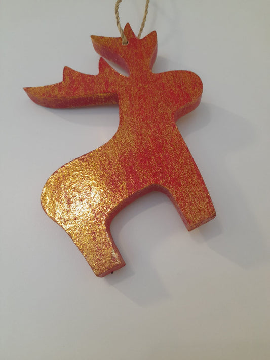 Christmas Ornament - Glittery Red/Gold Reindeer