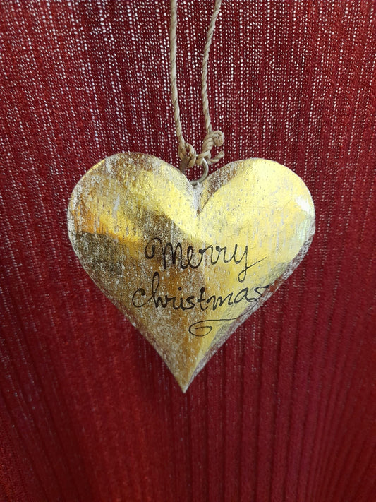 Christmas Ornament - Glittery Gold "Merry Christmas" Heart