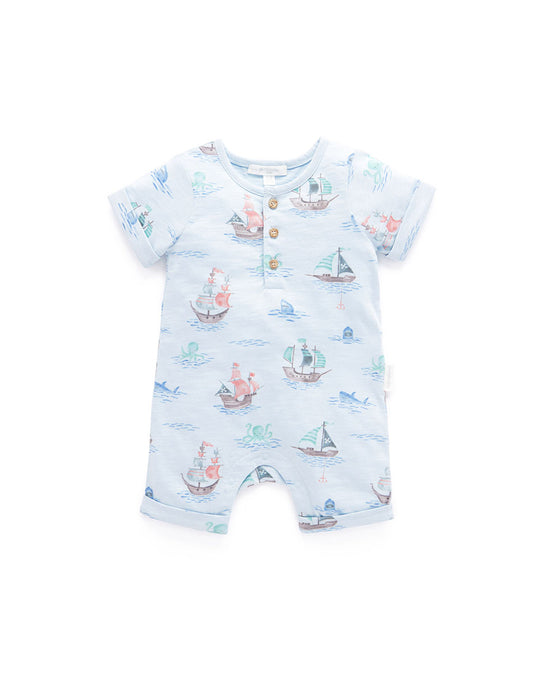 Pirate Ship Print Henley Growsuit
