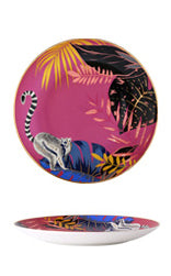 Fuchsia Lemur Gold-Rimmed Dessert Plate (Jungle Series)