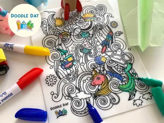 Party Pack Reusable Colouring Mat by Doodle Dat - Fantasy
