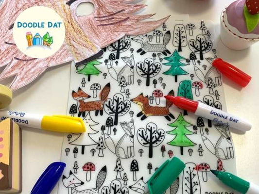 Party Pack Reusable Colouring Mat by Doodle Dat - Fox Tales
