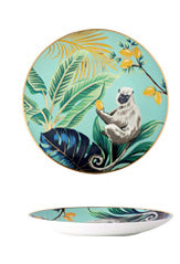 Green Macaque Gold-Rimmed Dessert Plate (Jungle Series)