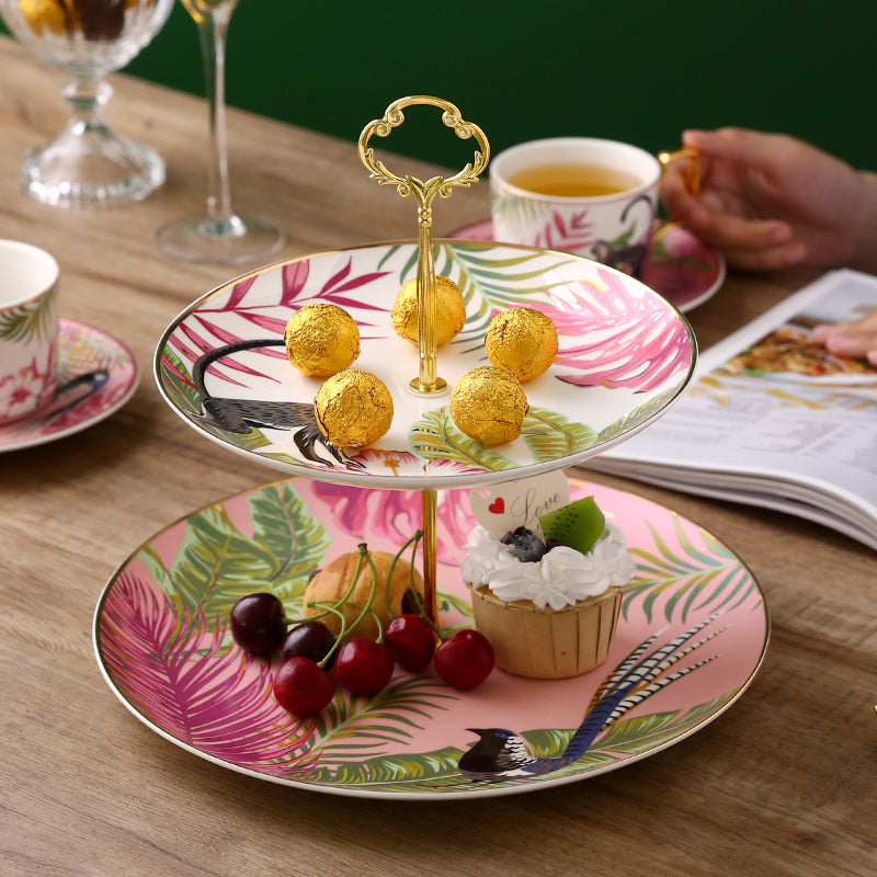 Pink Pheasant Gold-Rimmed Dinner Plate (Jungle Series)