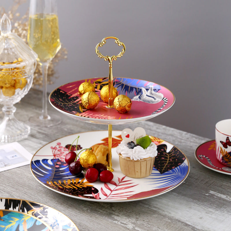 Fuchsia Lemur Gold-Rimmed Dessert Plate (Jungle Series)