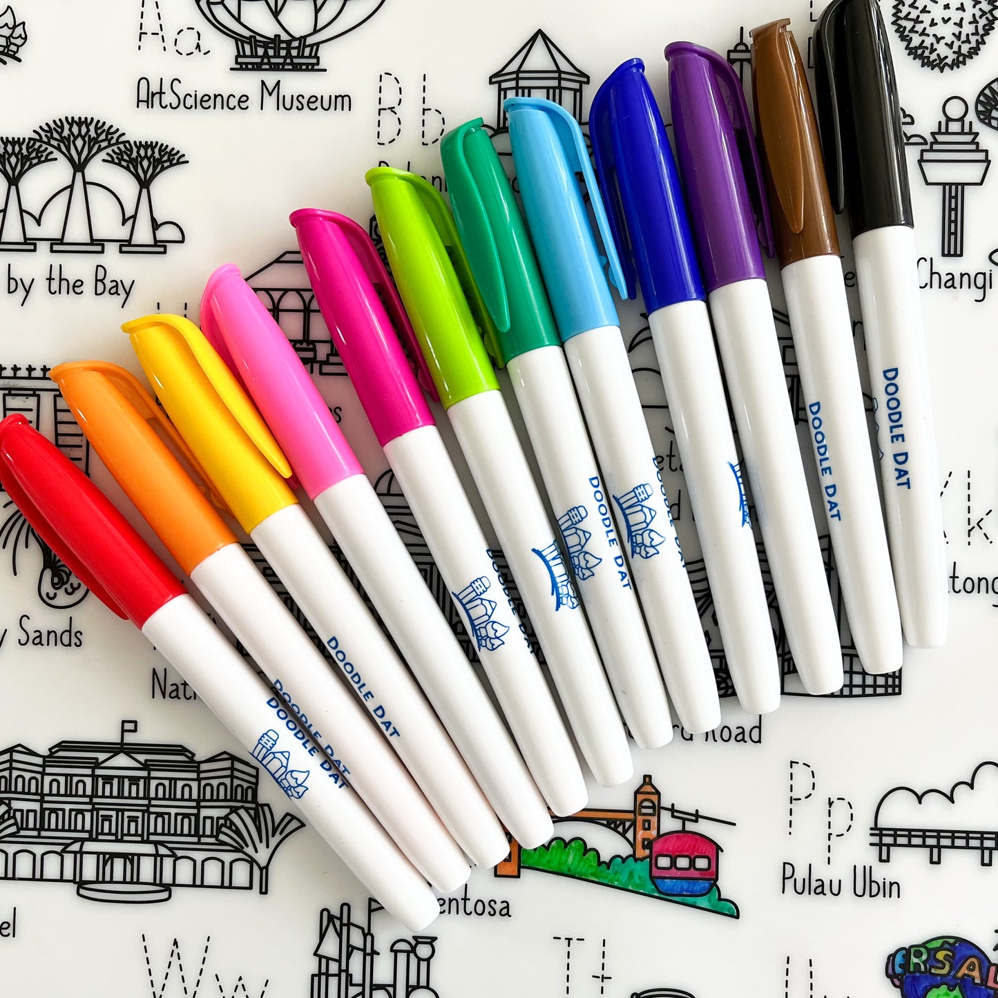 Reusable Colouring Mat by Doodle Dat - Set of 12 Dry Erase Markers